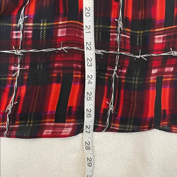 Nicole Miller Red and Black Plaid Cold Shoulder Blouse - Picture 7 of 10